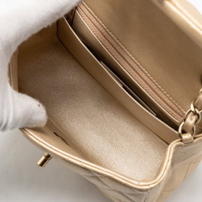 Chanel mini square flap bag lambskin gold