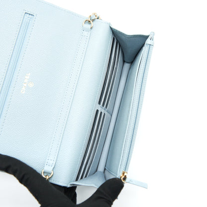 Chanel 22P Wallet On Chain With CC Logo Chain Caviar Light Blue L