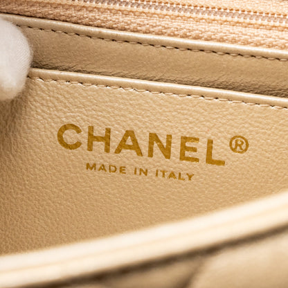 Chanel mini square flap bag lambskin gold