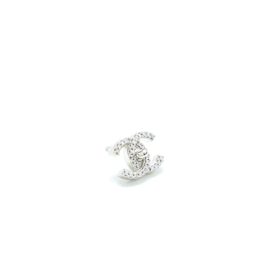 Chanel Mini CC Logo Earrings Silver Tone