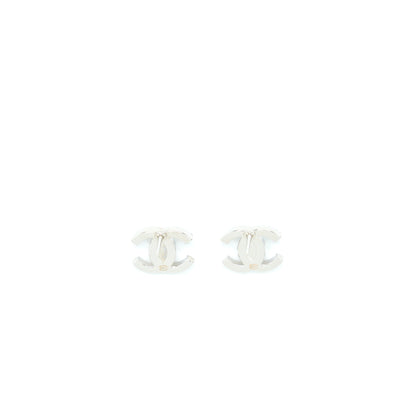 Chanel Mini CC Logo Earrings Silver Tone