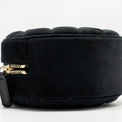 Chanel Pearl Crush Round Clutch Quilted Velvet Black L