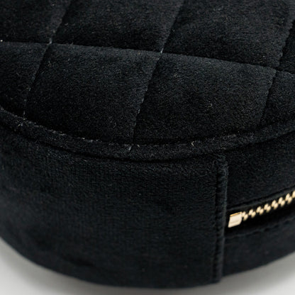 Chanel Pearl Crush Round Clutch Quilted Velvet Black L
