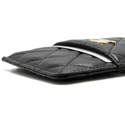 CHANEL LONG ZIP CARD HOLDER wallet Lambskin BLACK L