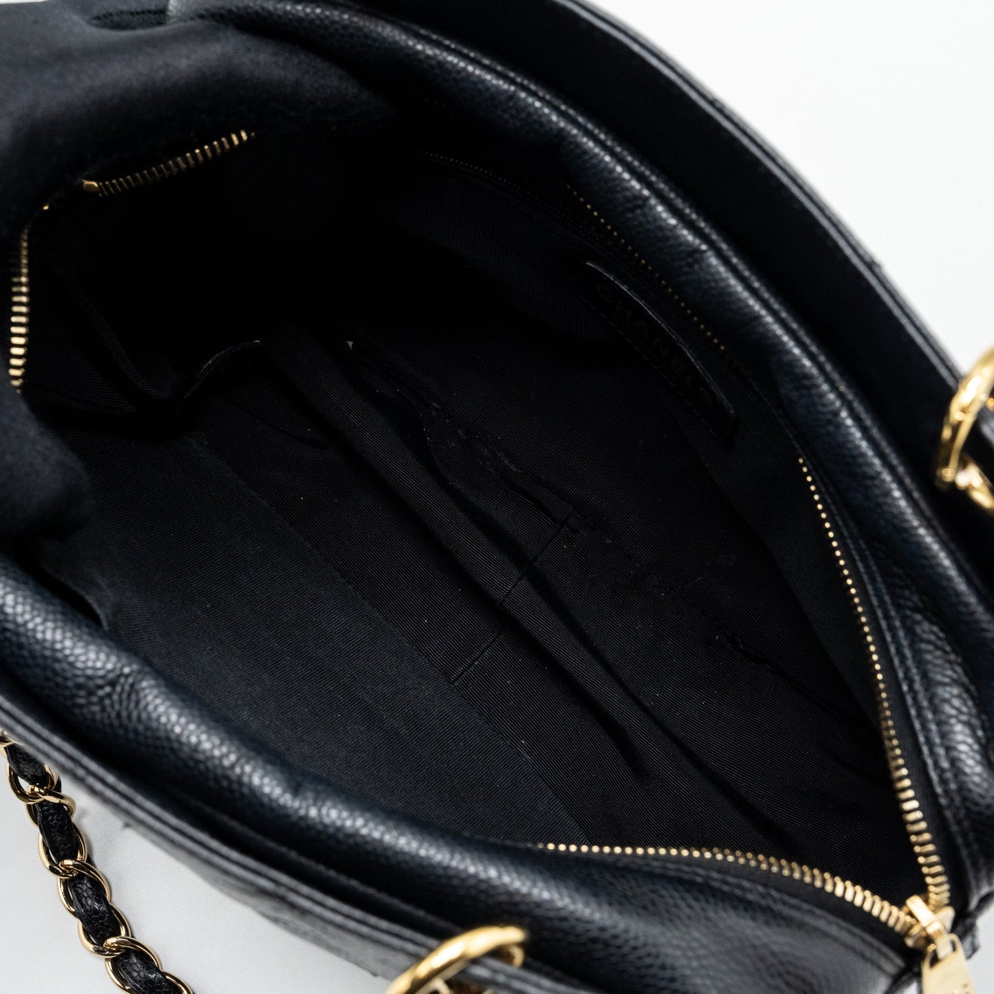 Chanel CC logo small shopping tote bag caviar black