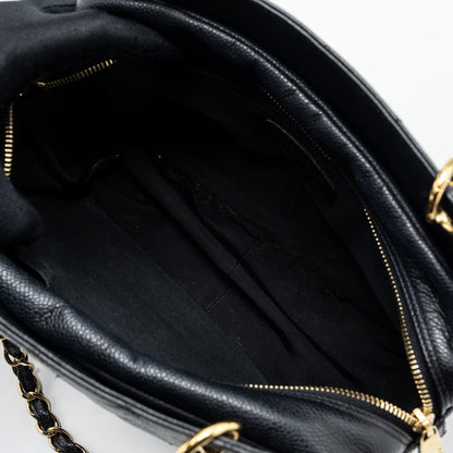 Chanel CC logo small shopping tote bag caviar black