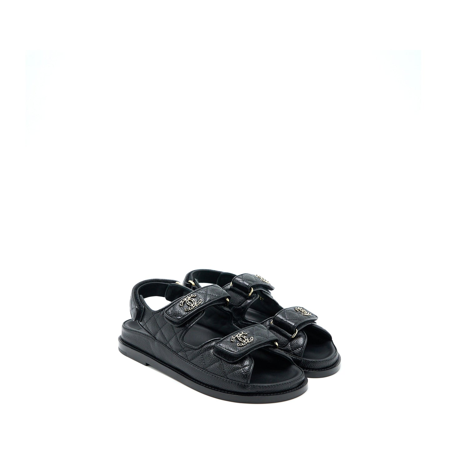Chanel Size 36 Dad Sandals Leather Black Light Gold Tone