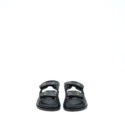 Chanel Size 36 Dad Sandals Leather Black Light Gold Tone