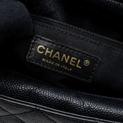 Chanel CC logo small shopping tote bag caviar black