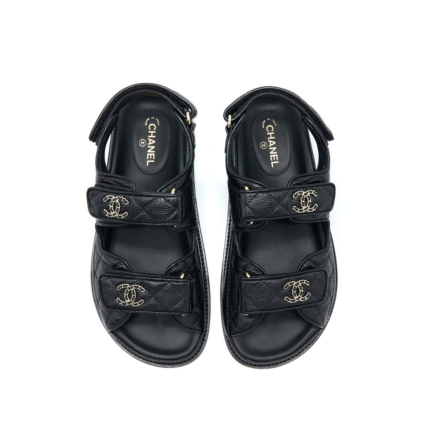 Chanel Size 36 Dad Sandals Leather Black Light Gold Tone