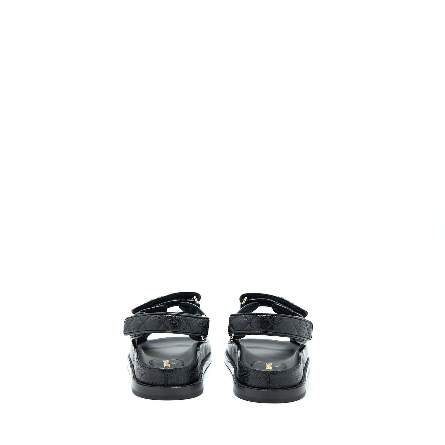 Chanel Size 36 Dad Sandals Leather Black Light Gold Tone
