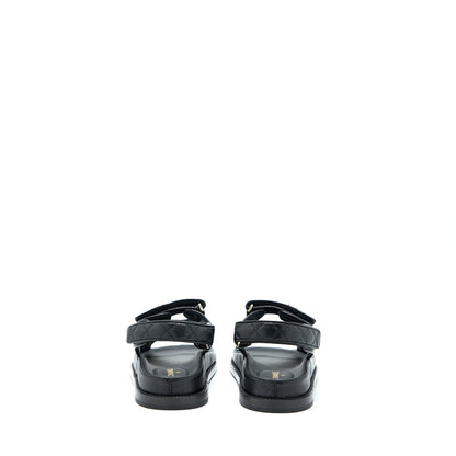 Chanel Size 36 Dad Sandals Leather Black Light Gold Tone