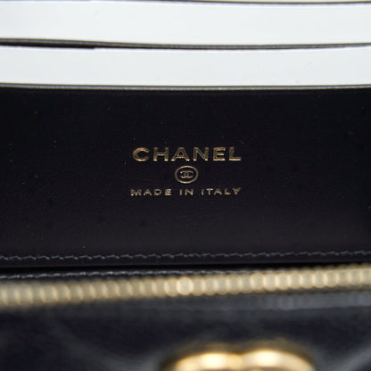 Chanel 22S Letter Top Handle Long Vanity With Chain Caviar Black