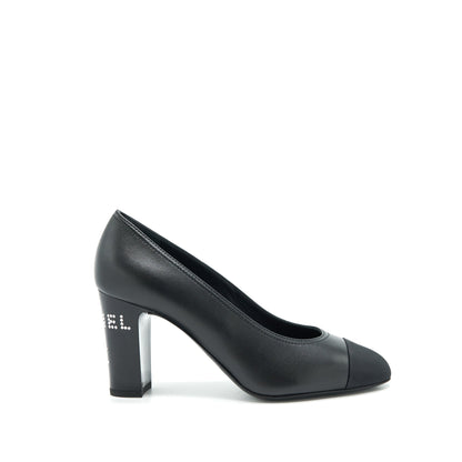 Chanel size38 pump Shoes black with Letter on heel