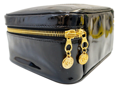 CHANEL CC Black Patent Leather 2way Vanity Case Cosmetic Bag