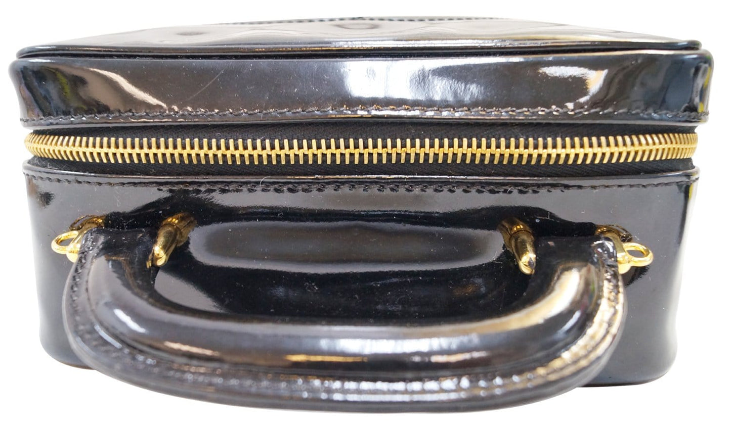 CHANEL CC Black Patent Leather 2way Vanity Case Cosmetic Bag