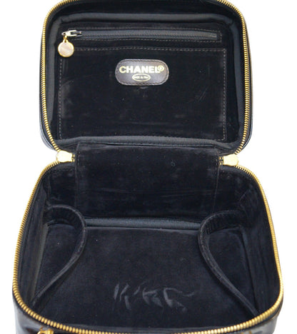 CHANEL CC Black Patent Leather 2way Vanity Case Cosmetic Bag