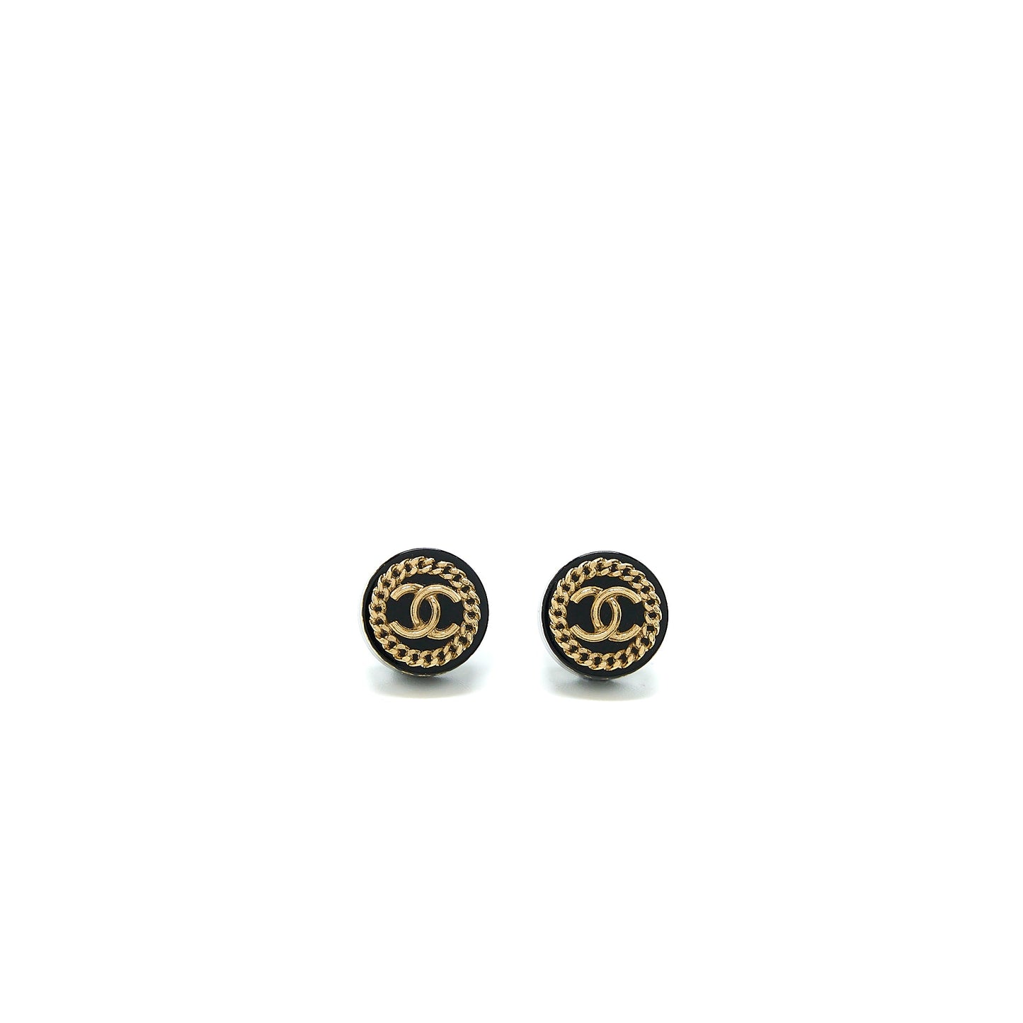 Chanel Round CC Logo Earrings Black/Gold