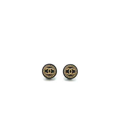 Chanel Round CC Logo Earrings Black/Gold