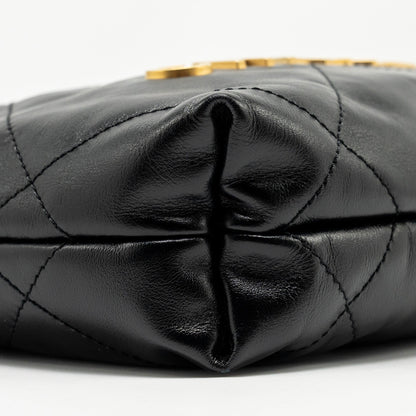 Chanel 23K Mini 22 Bag Shiny Calfskin Black  (Microchip)