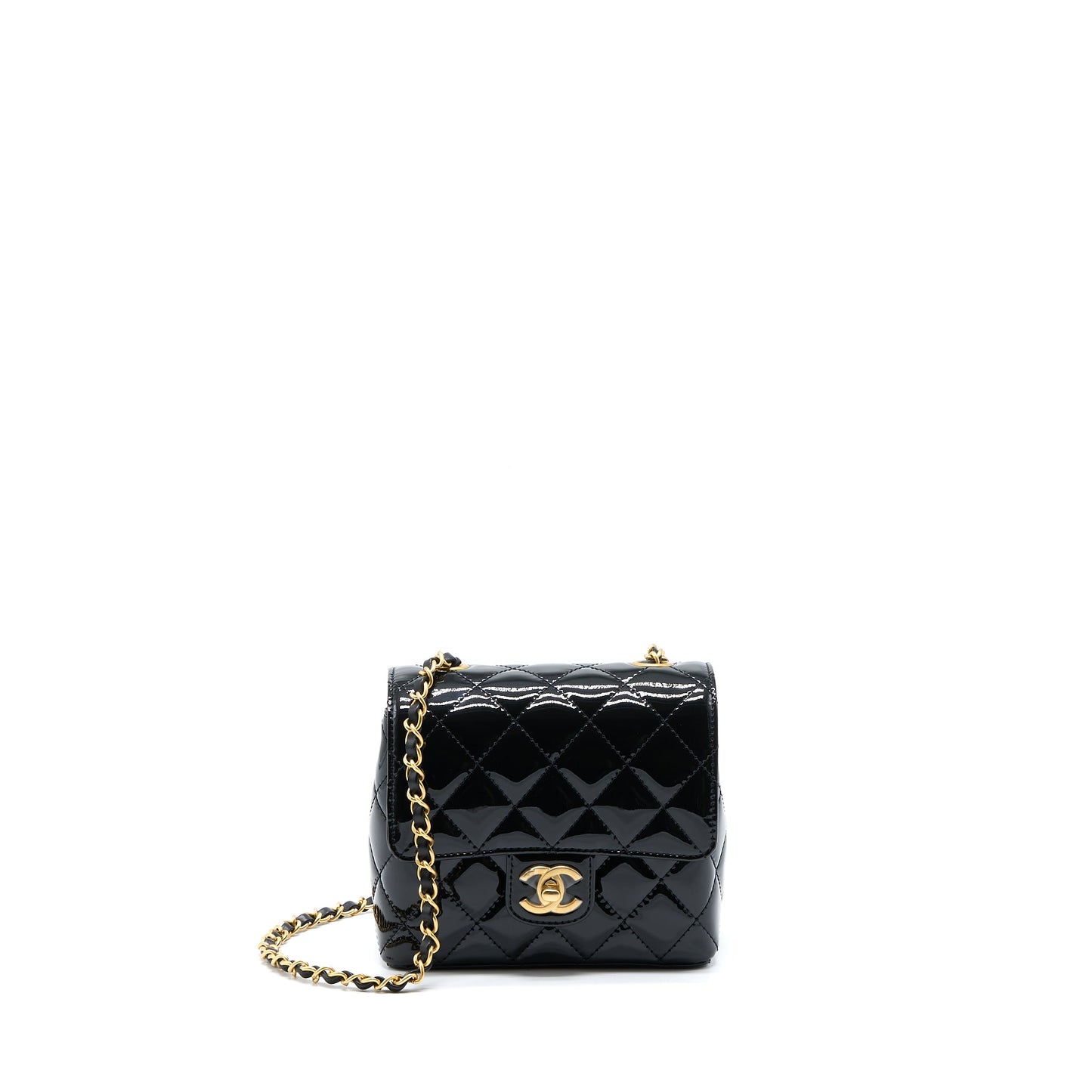 Chanel 22K Retro Classic New Square Mini Flap Bag Patent Black Brushed (Microchip)