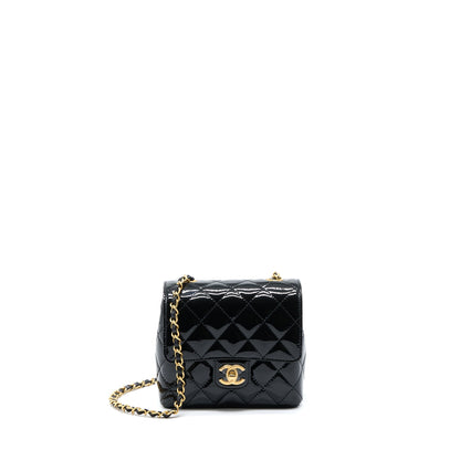 Chanel 22K Retro Classic New Square Mini Flap Bag Patent Black Brushed (Microchip)