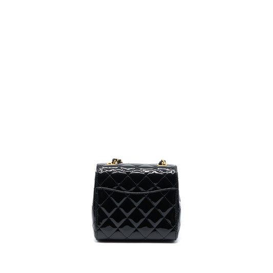 Chanel 22K Retro Classic New Square Mini Flap Bag Patent Black Brushed (Microchip)