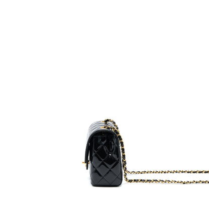 Chanel 22K Retro Classic New Square Mini Flap Bag Patent Black Brushed (Microchip)