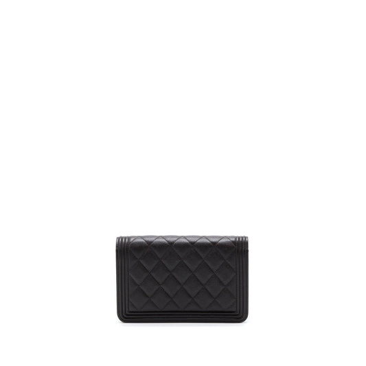 Chanel Boy Wallet On Chain Grained Calfskin Brown L (Microchip)