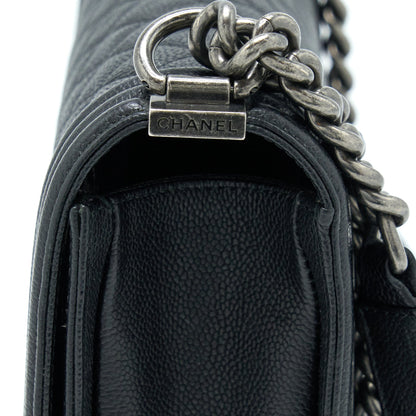 Chanel New Medium 28cm Boy Bag Caviar Black Ruthenium