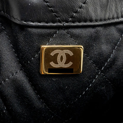 Chanel 22 Backpack White Letter Logo Shiny Calfskin Black  (Microchip)
