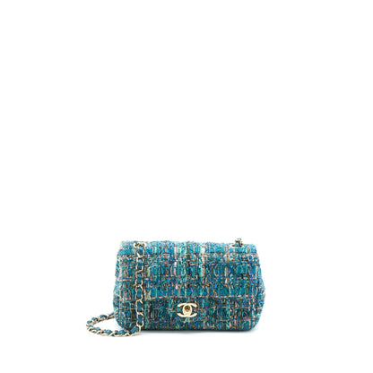 Chanel Mini Rectangular Flap Bag Tweed Multicolor Green L