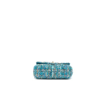 Chanel Mini Rectangular Flap Bag Tweed Multicolor Green L