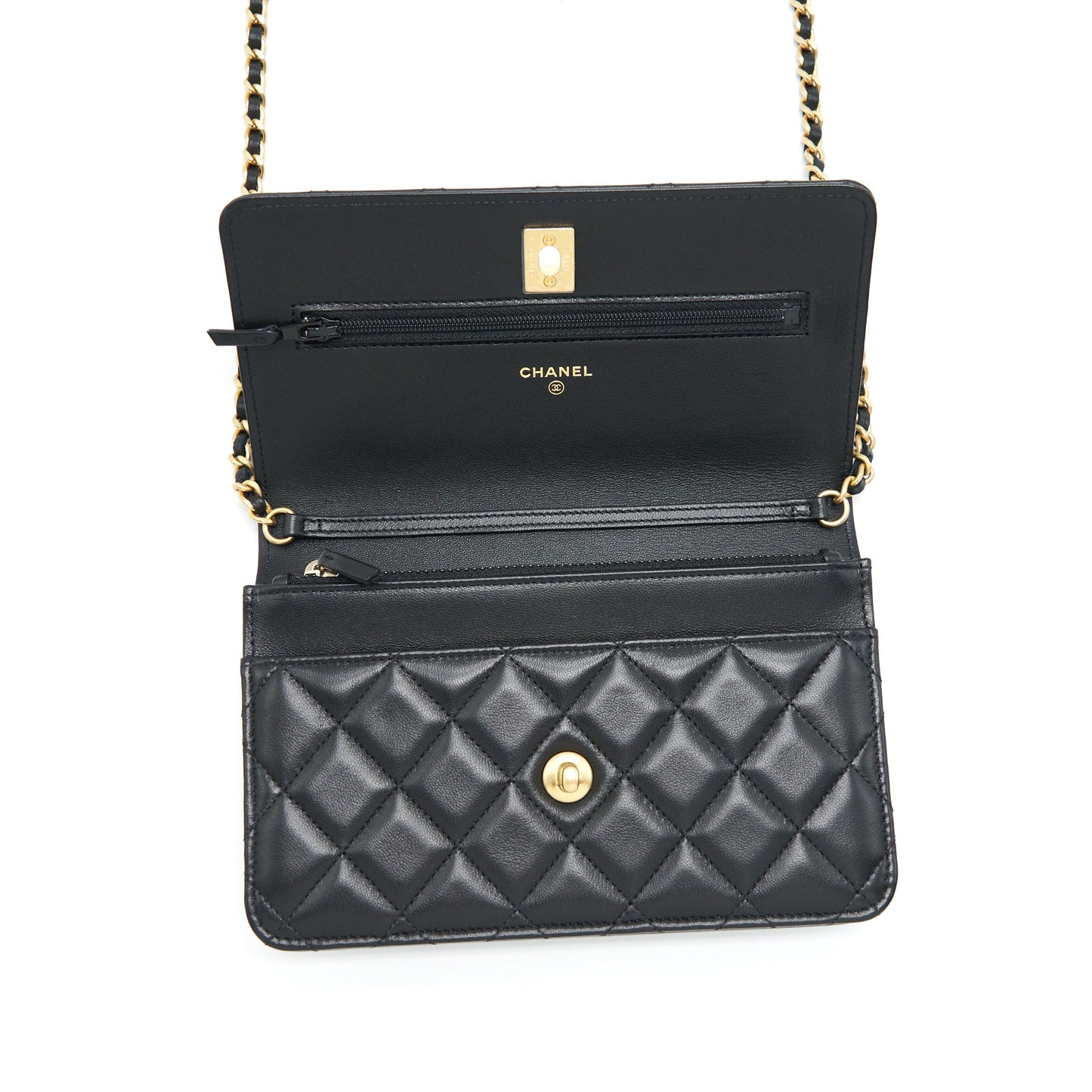 Chanel 22S Pearl Crush Wallet On Chain Lambskin Black