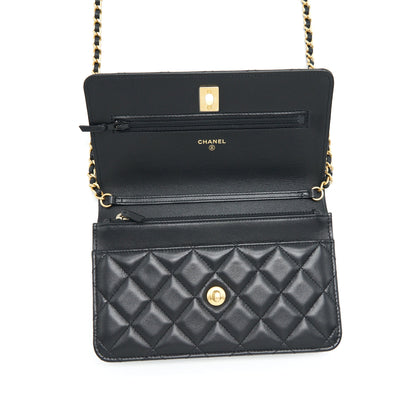 Chanel 22S Pearl Crush Wallet On Chain Lambskin Black