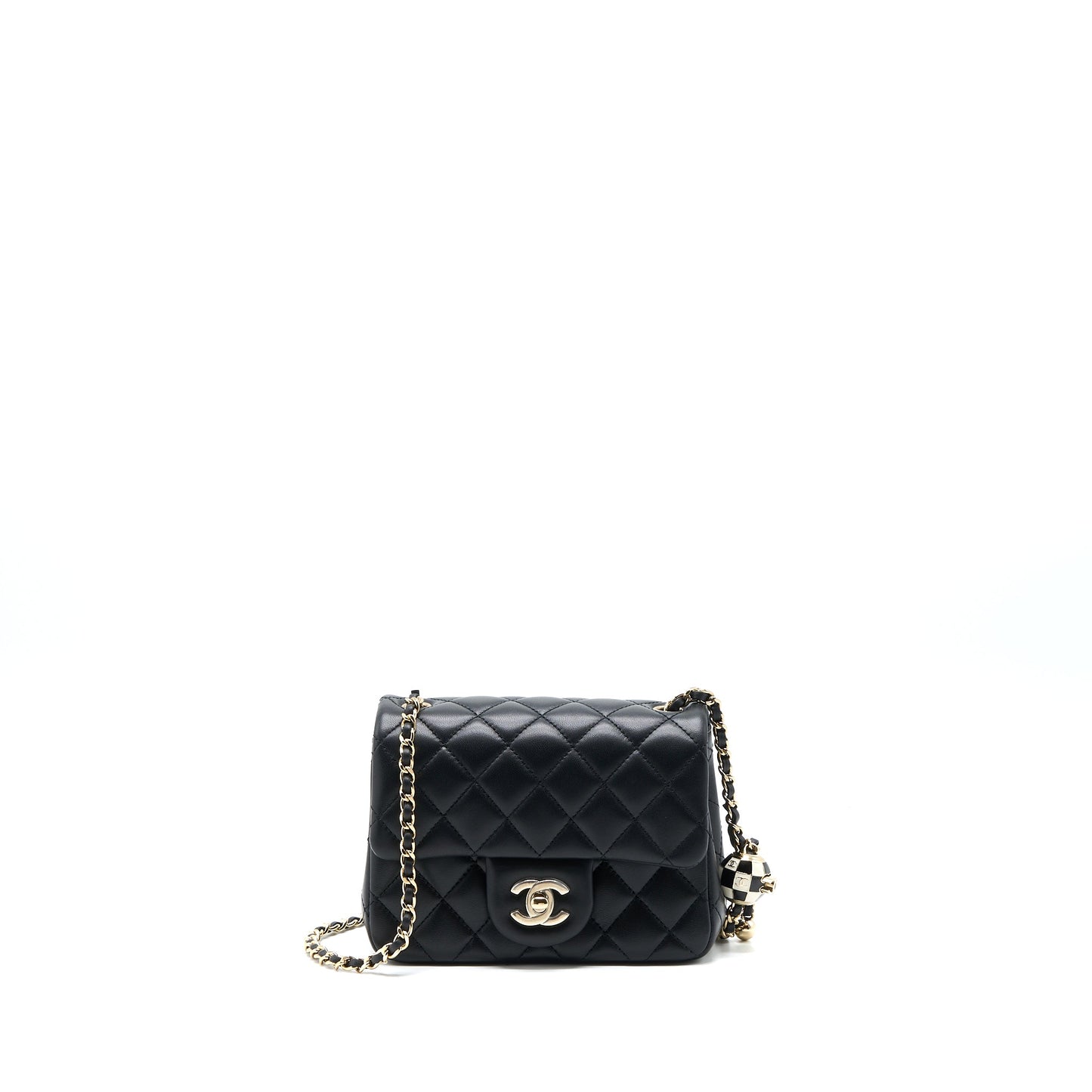 Chanel 23C Pearl Crush Mini Square Flap Bag Lambskin Black L (Microchip)