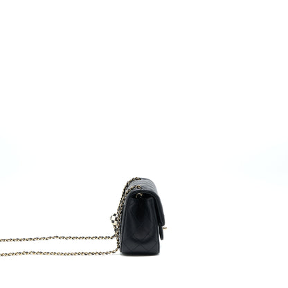 Chanel 23C Pearl Crush Mini Square Flap Bag Lambskin Black L (Microchip)