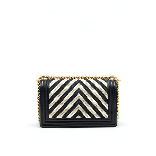 CHANEL TWEED MEDIUM LE BOY CHEVRON BLACK AND WHITE