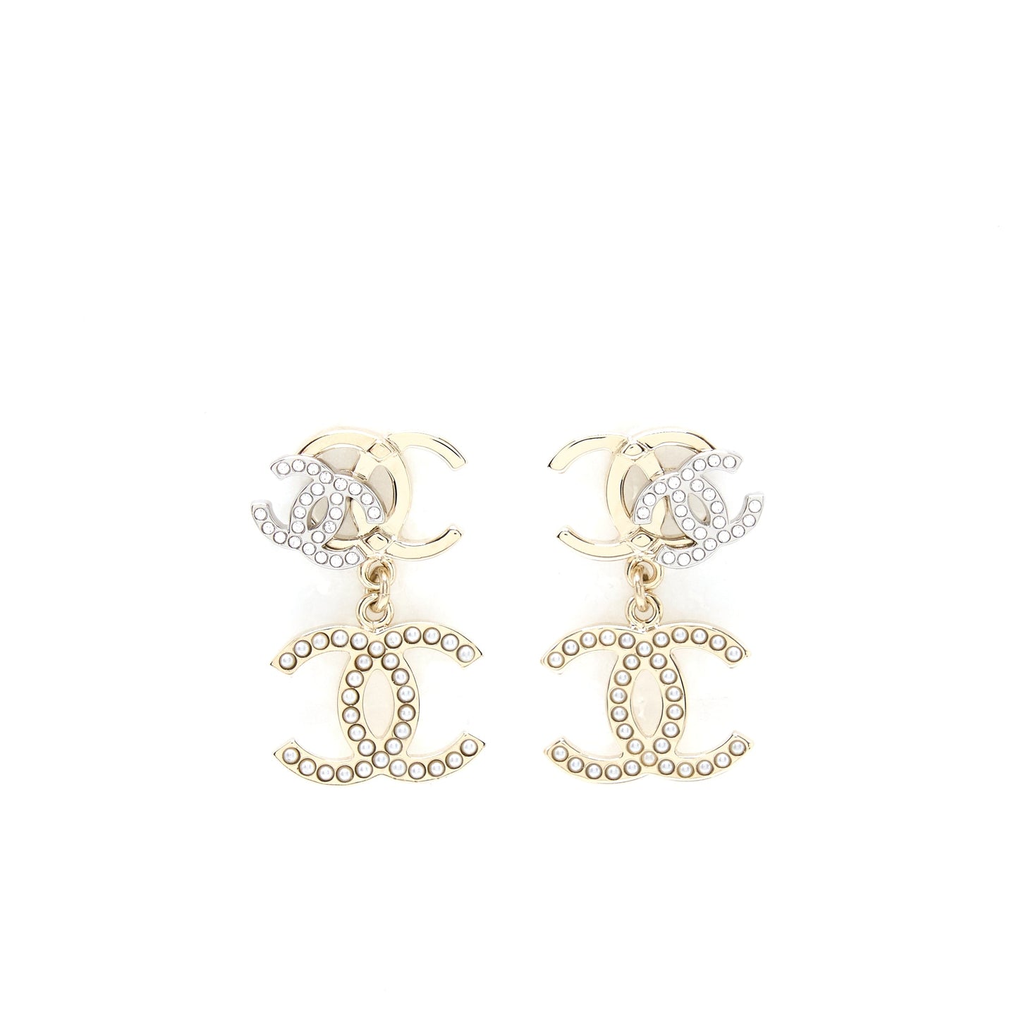 Chanel Multi CC Drop Earrings With Crystal And Pearl