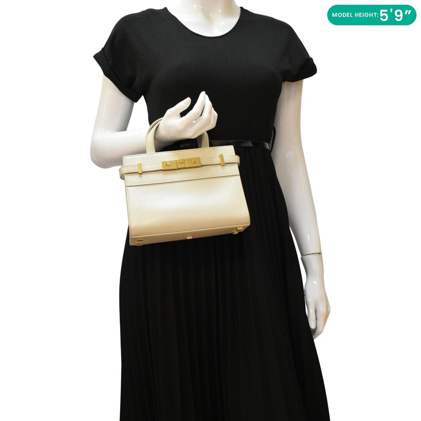 YVES SAINT LAURENT Manhattan Leather Shopper Tote Bag Beige