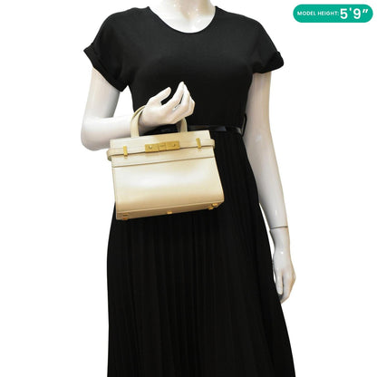 YVES SAINT LAURENT Manhattan Leather Shopper Tote Bag Beige