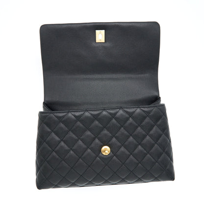 Chanel Medium Coco Handle With Lizard Embossed Handle Caviar Black