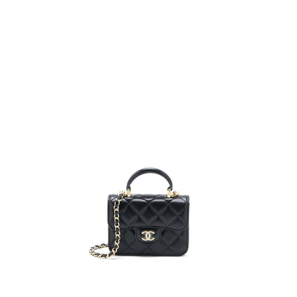 Chanel Mini Top Handle Flap Bag Lambskin Black L
