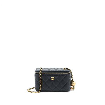 Chanel 22B Pearl Crush Long Vanity with Chain Lambskin Black  (Microchip)