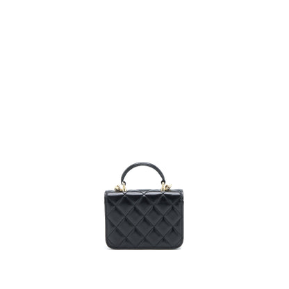 Chanel Mini Top Handle Flap Bag Lambskin Black L