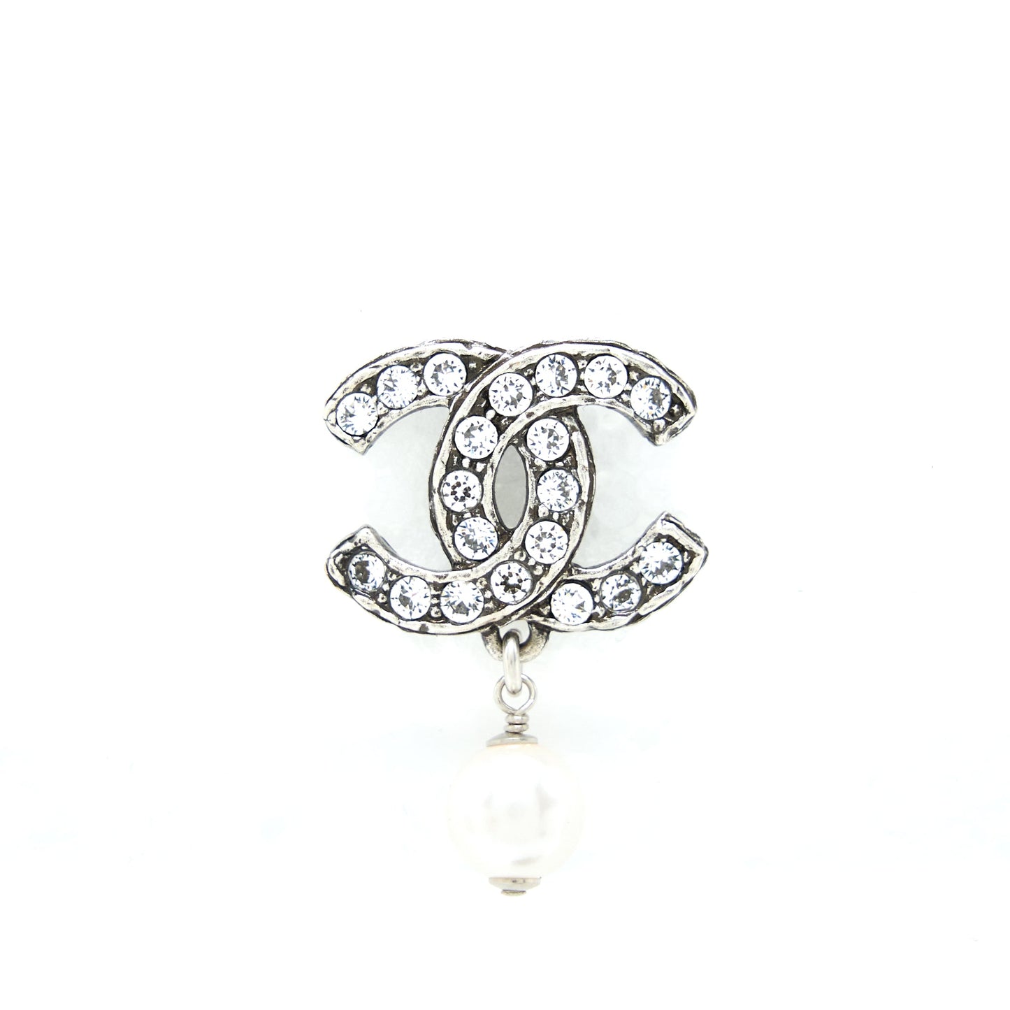 Chanel Crystal CC Earrings With Dropping Pearl