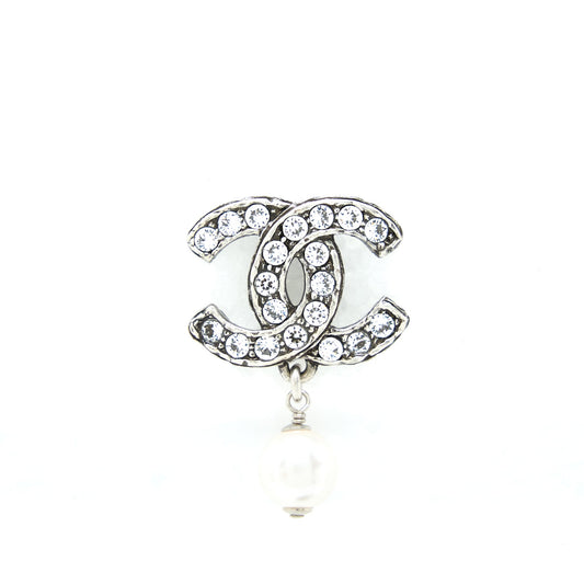 Chanel Crystal CC Earrings With Dropping Pearl