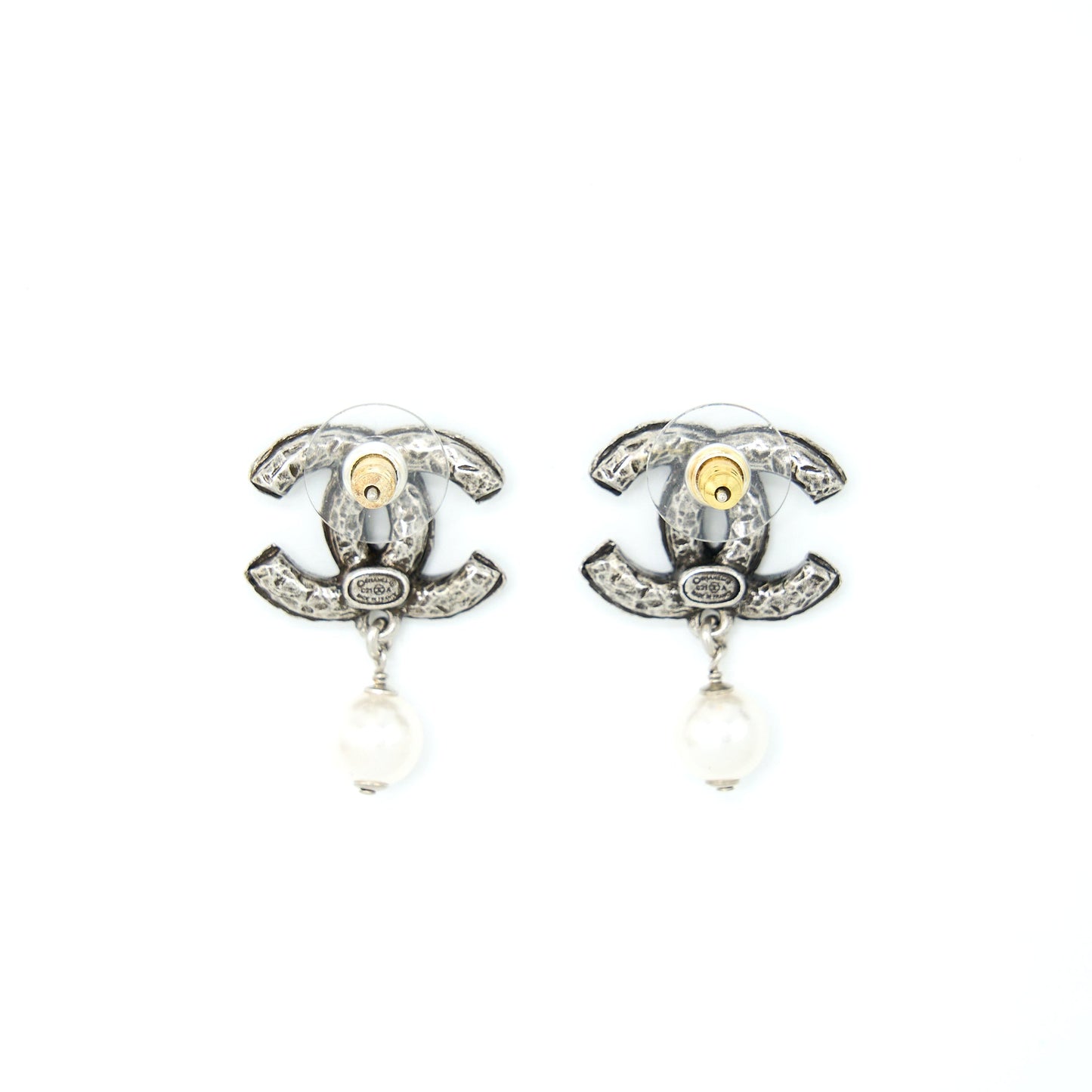 Chanel Crystal CC Earrings With Dropping Pearl