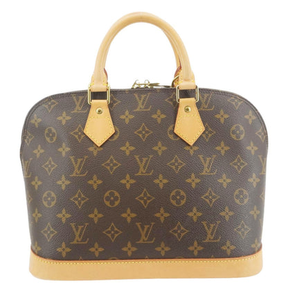 LOUIS VUITTON Alma Monogram Canvas Satchel Bag Brown