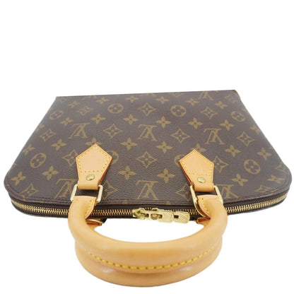 LOUIS VUITTON Alma Monogram Canvas Satchel Bag Brown